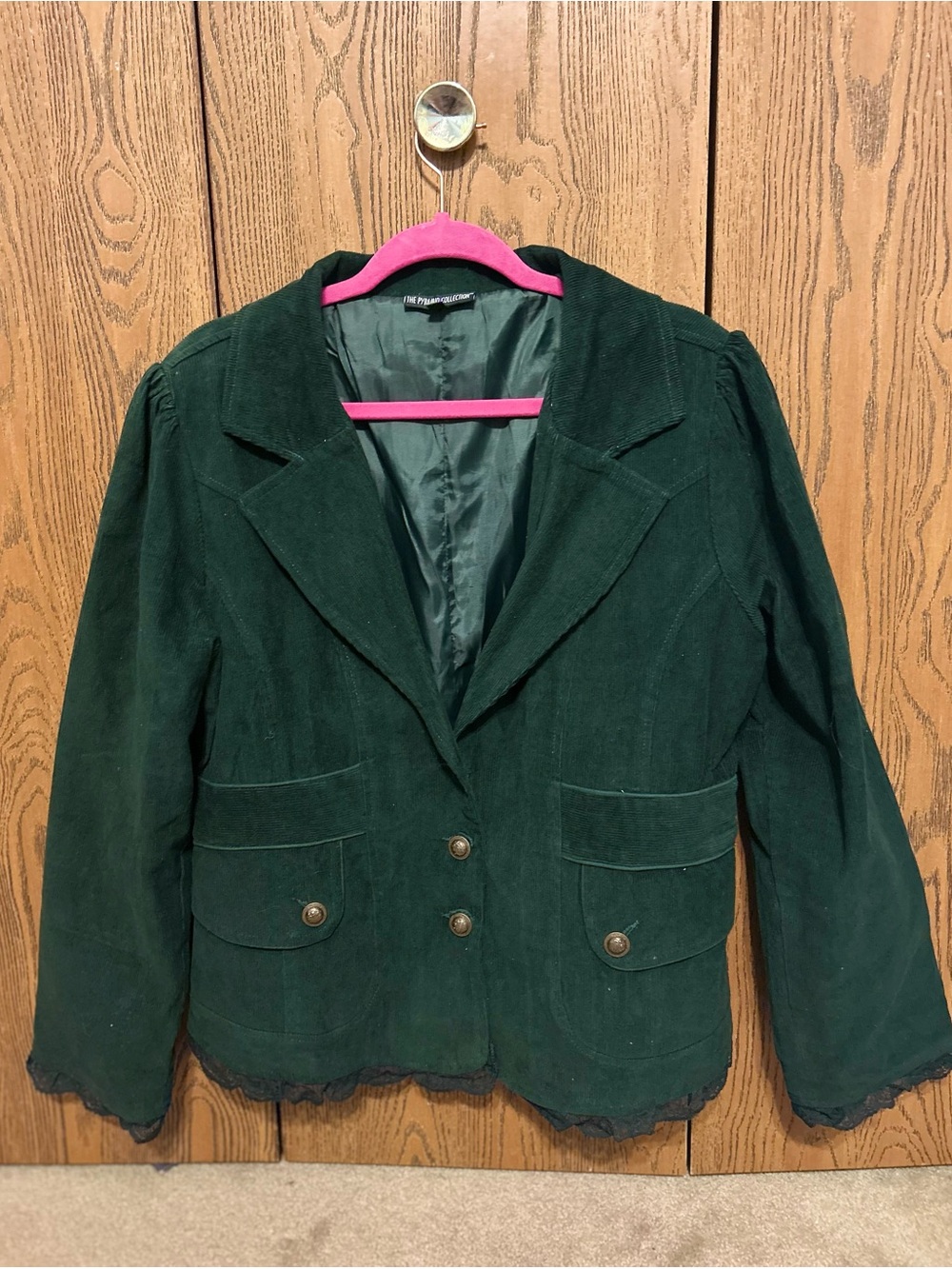 Green Corduroy Jacket with Lace Trim